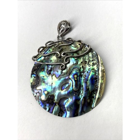Silver Abalone Shell Round Pendant Charm Gorgeous Bali Style - Picture 1 of 5